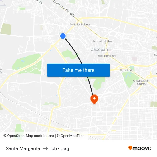Santa Margarita to Icb - Uag map