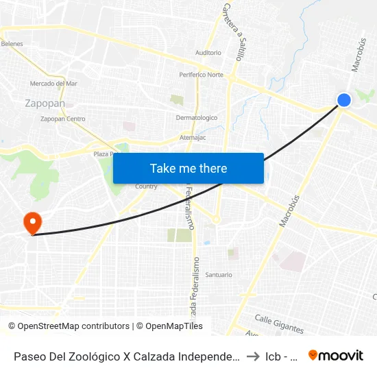 Paseo Del Zoológico X Calzada Independencia Norte to Icb - Uag map