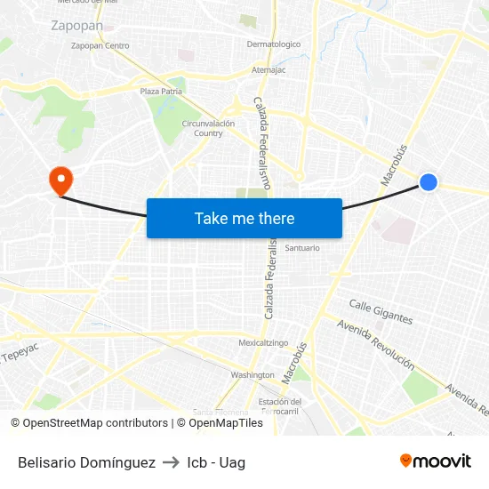 Belisario Domínguez to Icb - Uag map