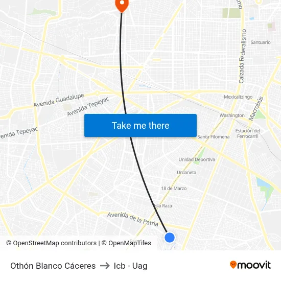 Othón Blanco Cáceres to Icb - Uag map