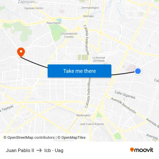 Juan Pablo II to Icb - Uag map