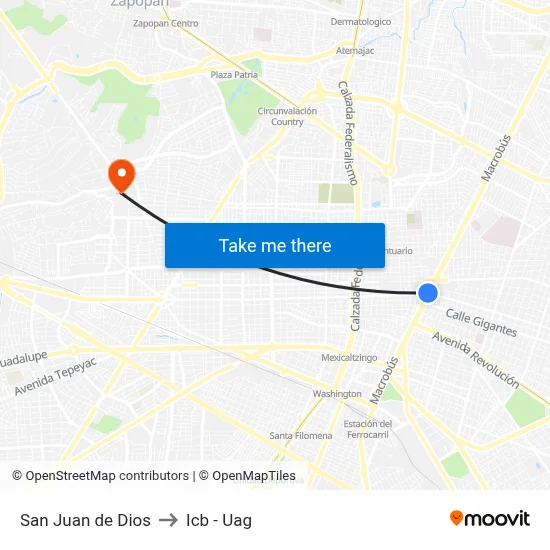 San Juan de Dios to Icb - Uag map