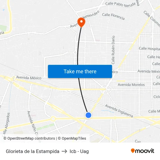 Glorieta de la Estampida to Icb - Uag map