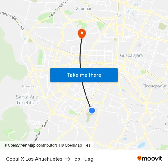 Copal X Los Ahuehuetes to Icb - Uag map