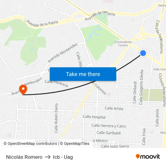 Nicolás Romero to Icb - Uag map