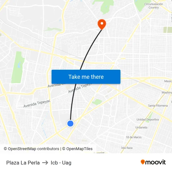 Plaza La Perla to Icb - Uag map