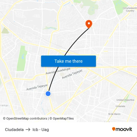 Ciudadela to Icb - Uag map