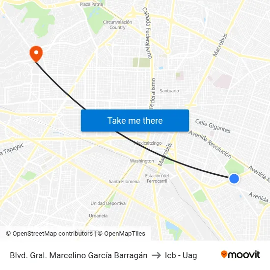 Blvd. Gral. Marcelino García Barragán to Icb - Uag map
