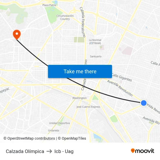 Calzada Olímpica to Icb - Uag map
