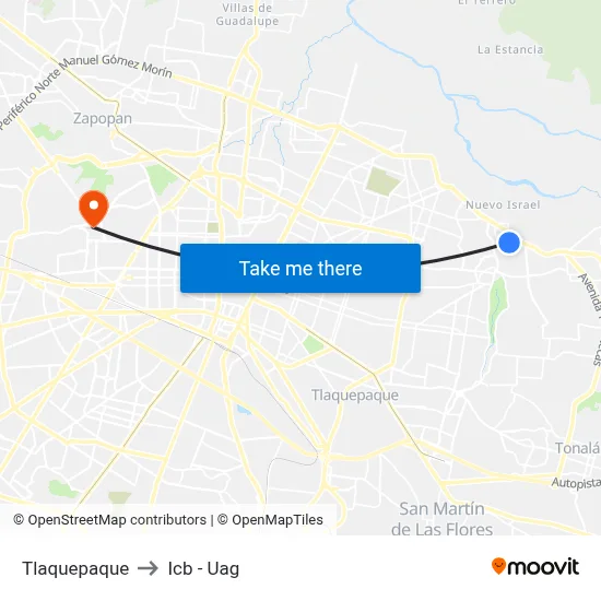 Tlaquepaque to Icb - Uag map