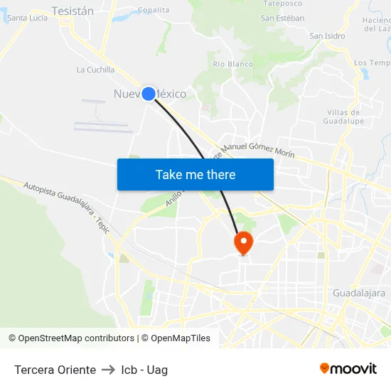 Tercera Oriente to Icb - Uag map