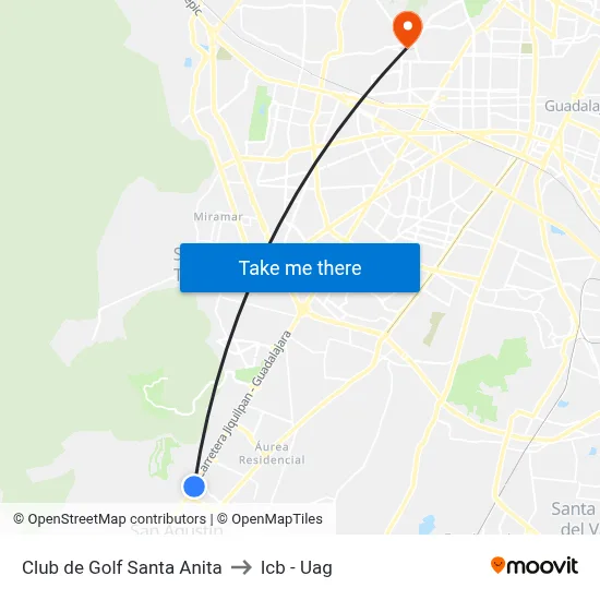 Club de Golf Santa Anita to Icb - Uag map
