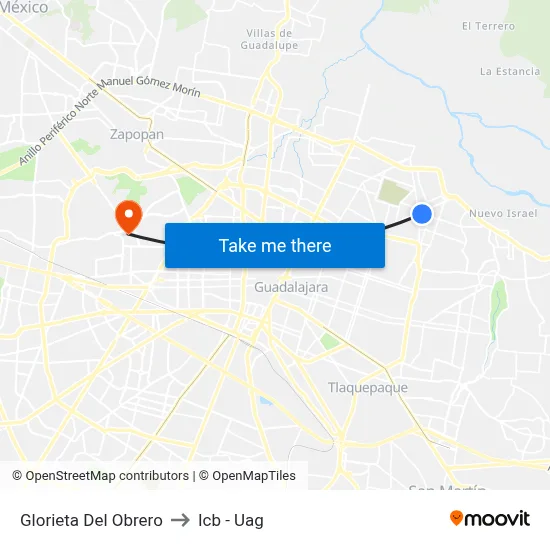 Glorieta Del Obrero to Icb - Uag map