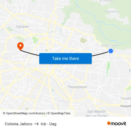 Colonia Jalisco to Icb - Uag map
