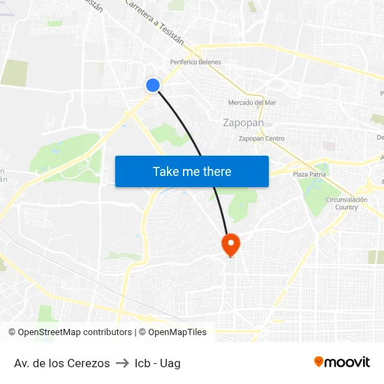 Av. de los Cerezos to Icb - Uag map