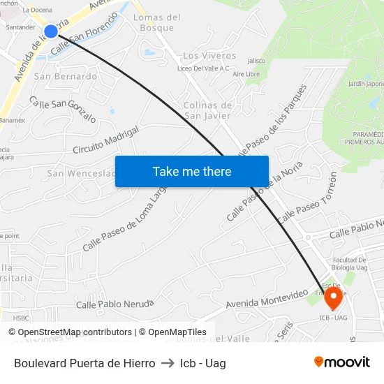 Boulevard Puerta de Hierro to Icb - Uag map