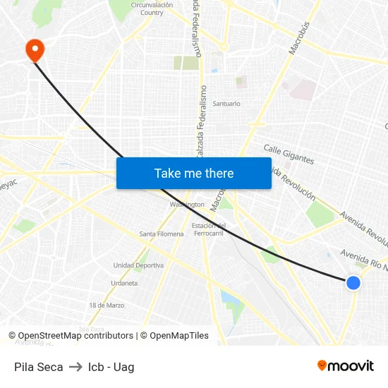 Pila Seca to Icb - Uag map