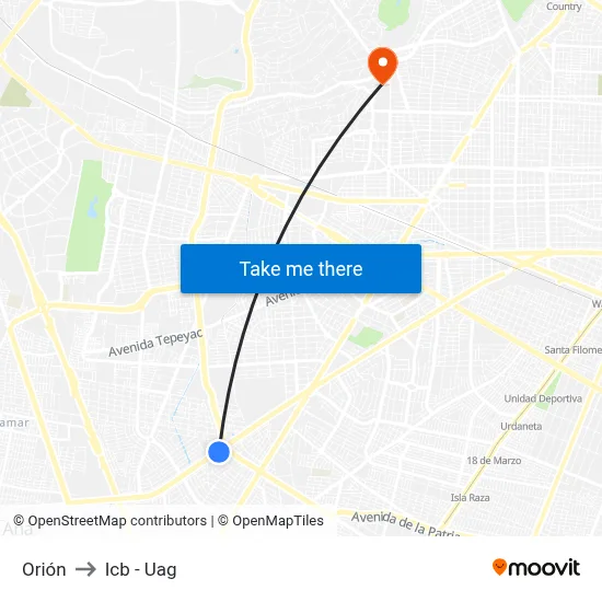 Orión to Icb - Uag map