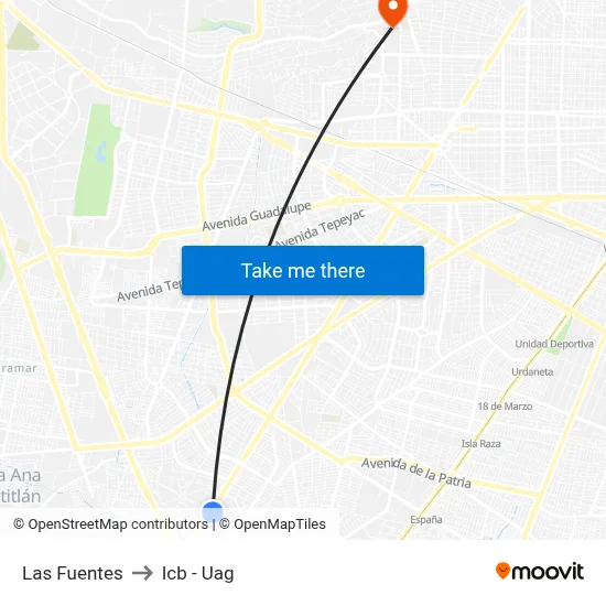 Las Fuentes to Icb - Uag map