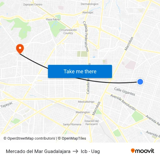 Mercado del Mar Guadalajara to Icb - Uag map