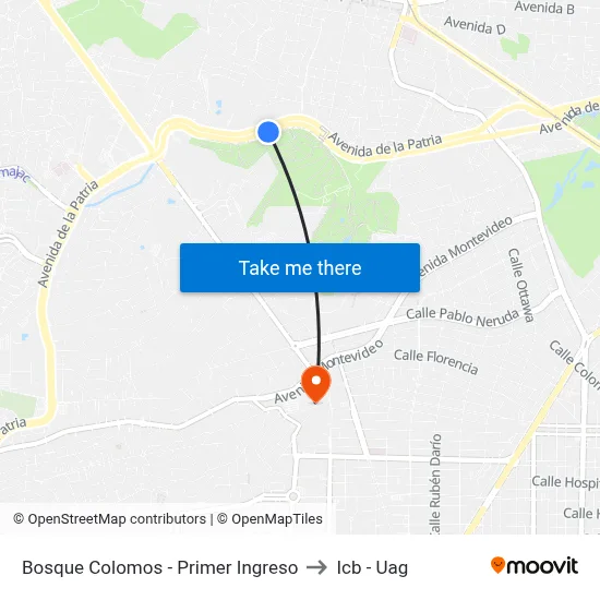 Bosque Colomos - Primer Ingreso to Icb - Uag map