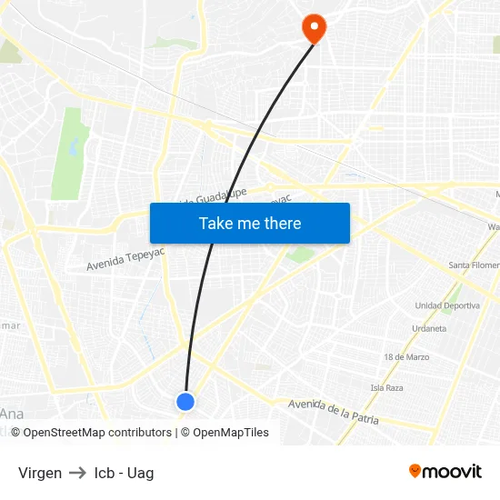 Virgen to Icb - Uag map