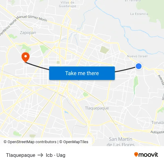 Tlaquepaque to Icb - Uag map