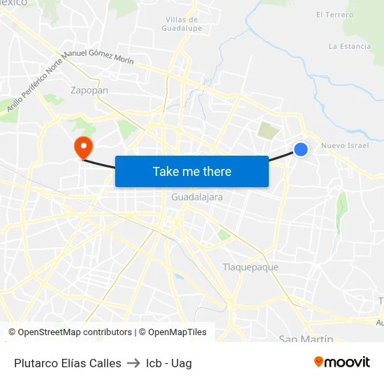 Plutarco Elías Calles to Icb - Uag map