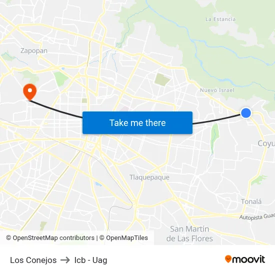 Los Conejos to Icb - Uag map