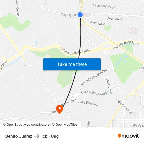 Benito Juárez to Icb - Uag map