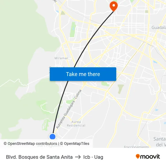 Blvd. Bosques de Santa Anita to Icb - Uag map