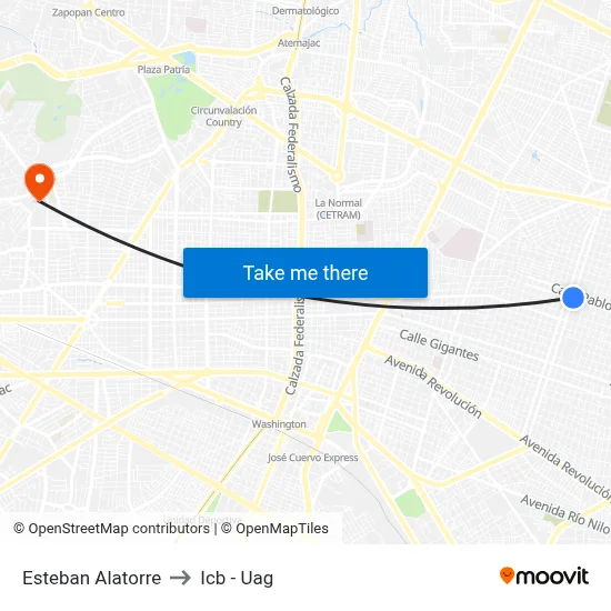 Esteban Alatorre to Icb - Uag map