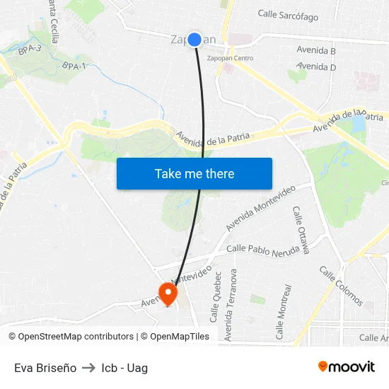 Eva Briseño to Icb - Uag map