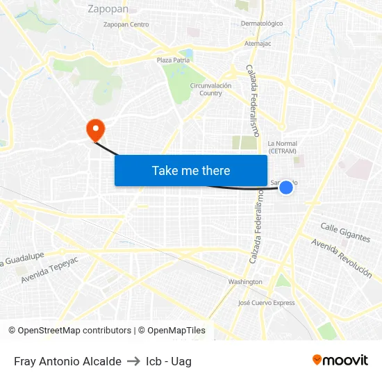 Fray Antonio Alcalde to Icb - Uag map