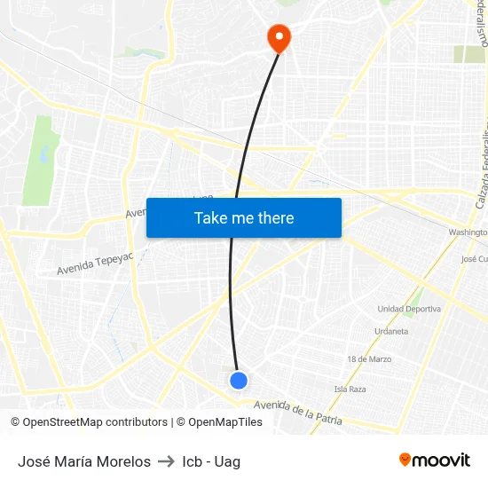 José María Morelos to Icb - Uag map