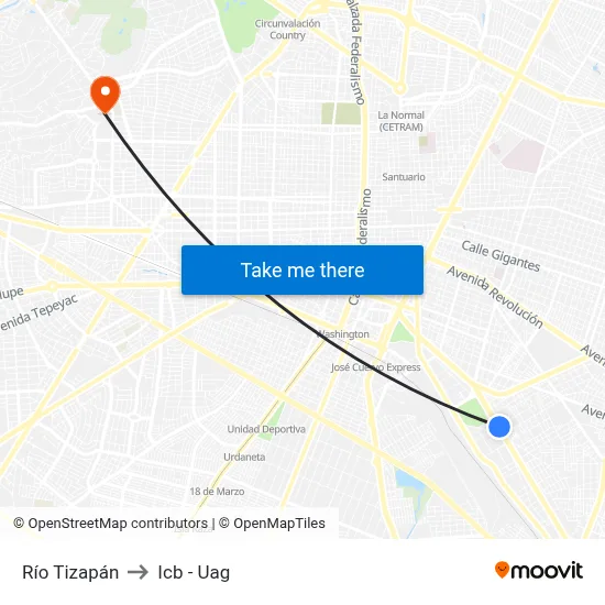Río Tizapán to Icb - Uag map