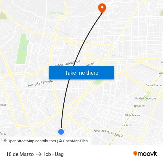 18 de Marzo to Icb - Uag map