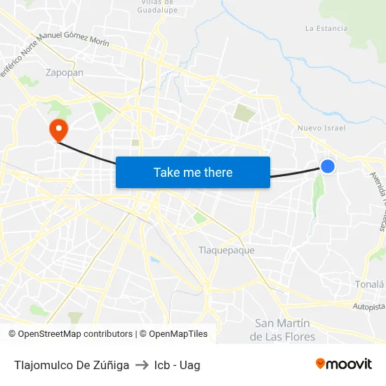 Tlajomulco De Zúñiga to Icb - Uag map