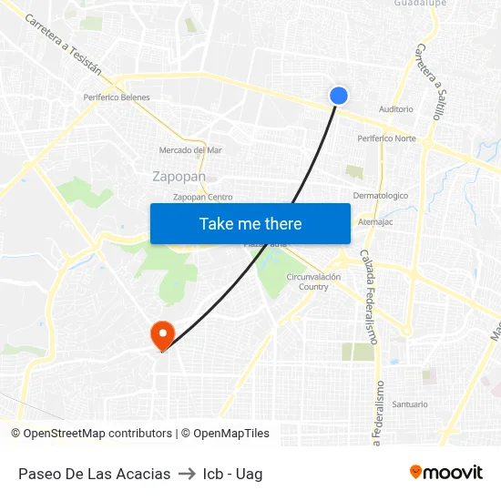 Paseo De Las Acacias to Icb - Uag map