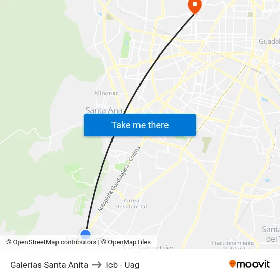 Galerías Santa Anita to Icb - Uag map