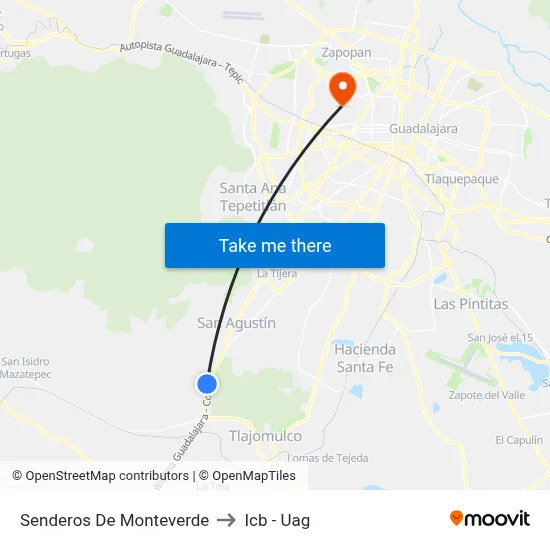Senderos De Monteverde to Icb - Uag map