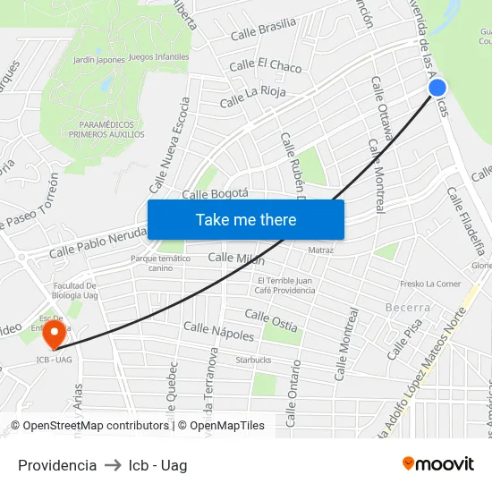 Providencia to Icb - Uag map