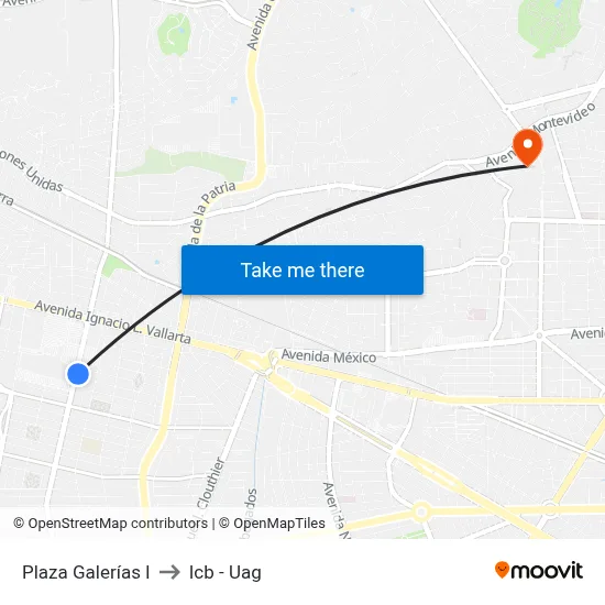Plaza Galerías I to Icb - Uag map