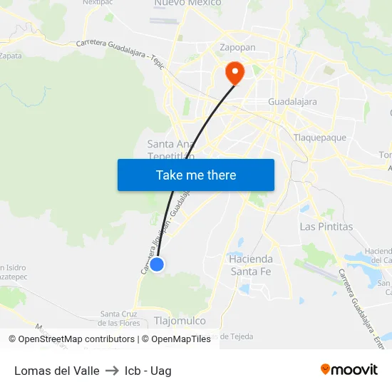 Lomas del Valle to Icb - Uag map