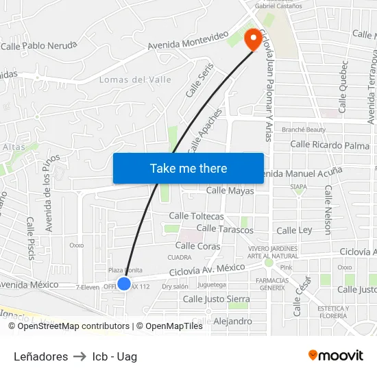 Leñadores to Icb - Uag map