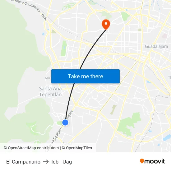 El Campanario to Icb - Uag map