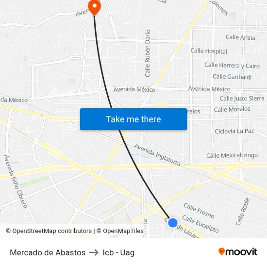 Mercado de Abastos to Icb - Uag map