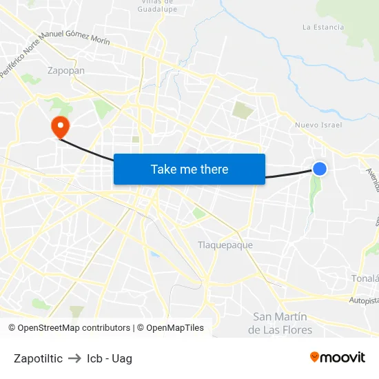 Zapotiltic to Icb - Uag map