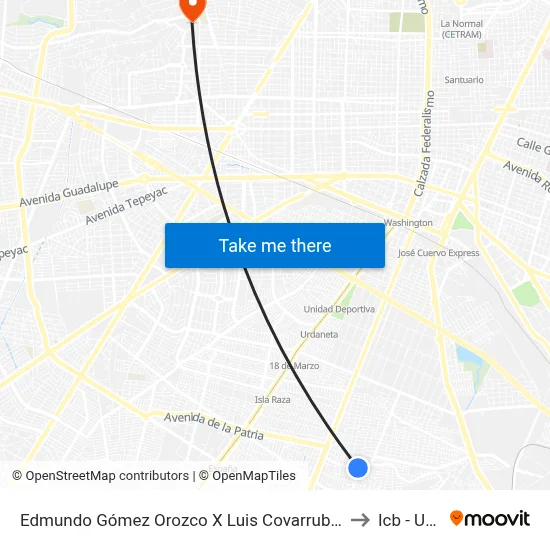 Edmundo Gómez Orozco X Luis Covarrubias to Icb - Uag map