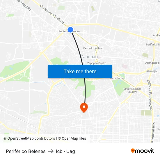 Periférico Belenes to Icb - Uag map